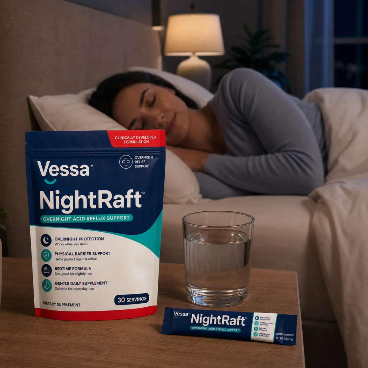 NightRaft and water prepared before lying down to sleep