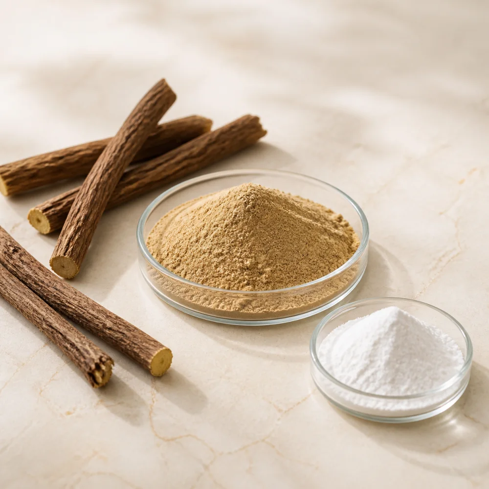 Licorice root extract and zinc-L-carnosine powders